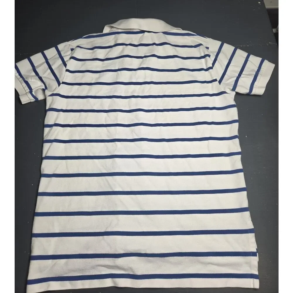 Polo Ralph Lauren Mens Large White Blue Striped Pony Polo Shirt Cotton Classic